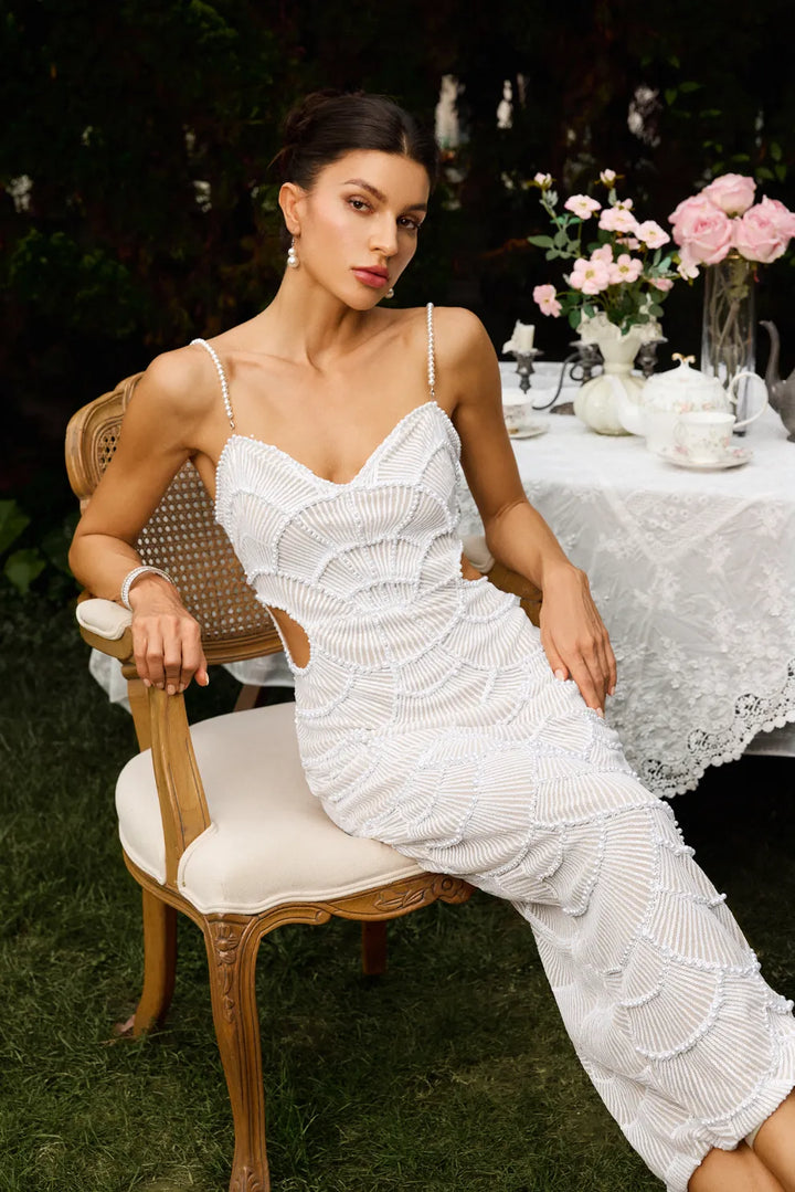 Stormi | Pearl Sequin Midi Dress