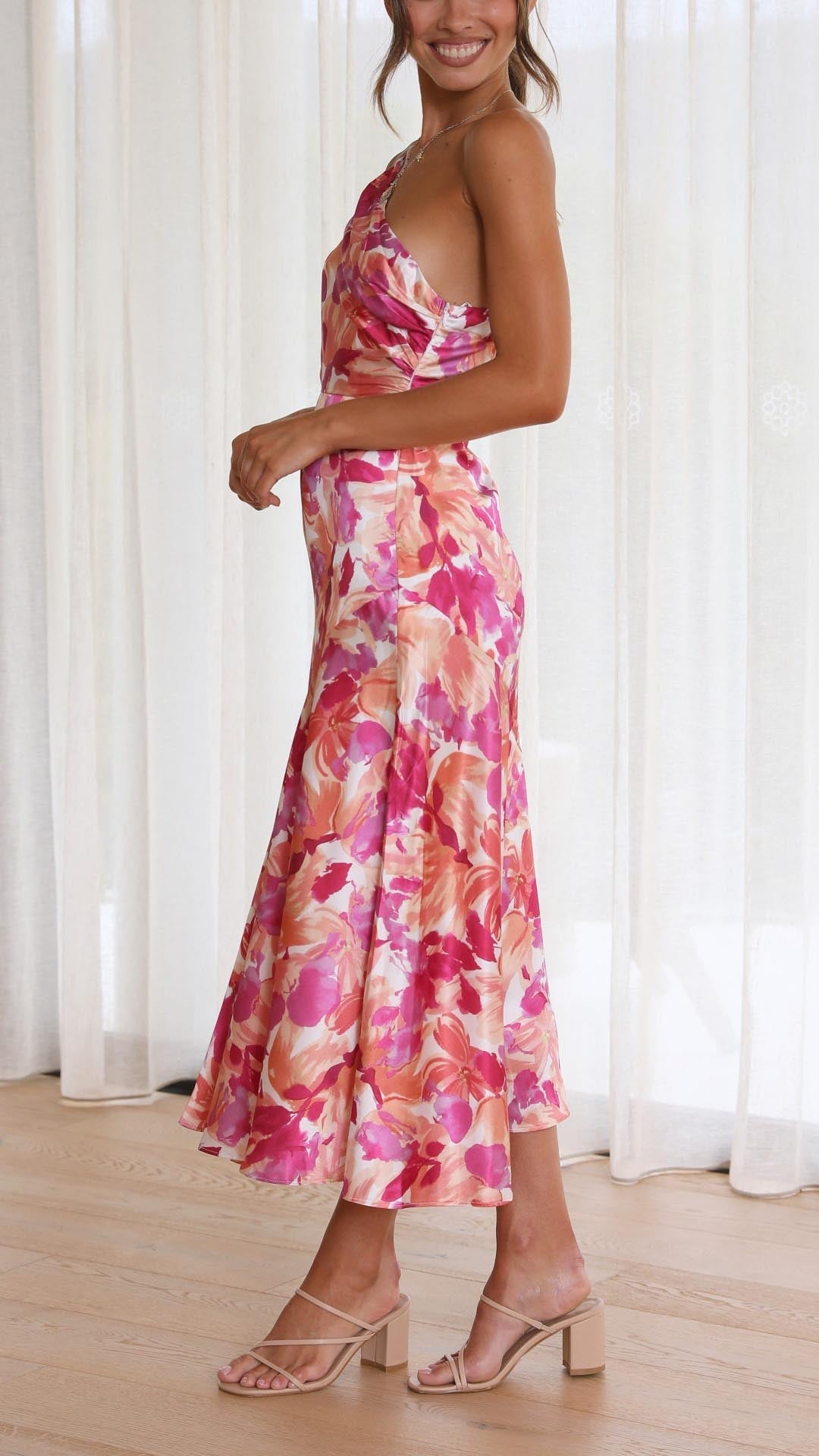 Sophie | Floral One Shoulder Midi Dress