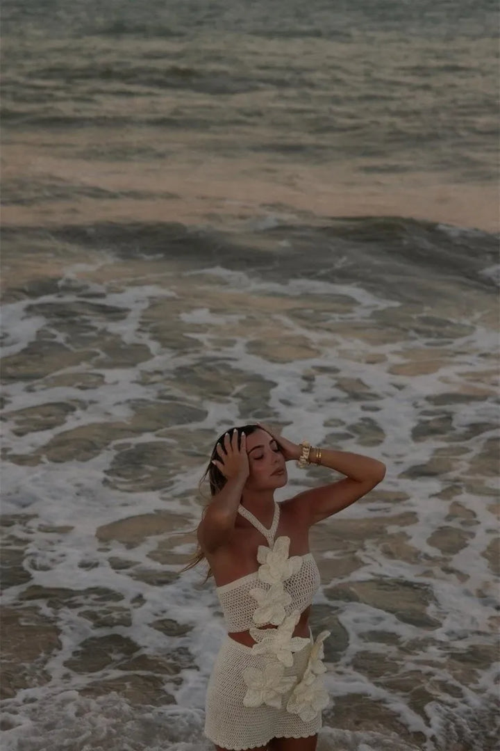 Margaret | Halter Knit Floral Mini Dress